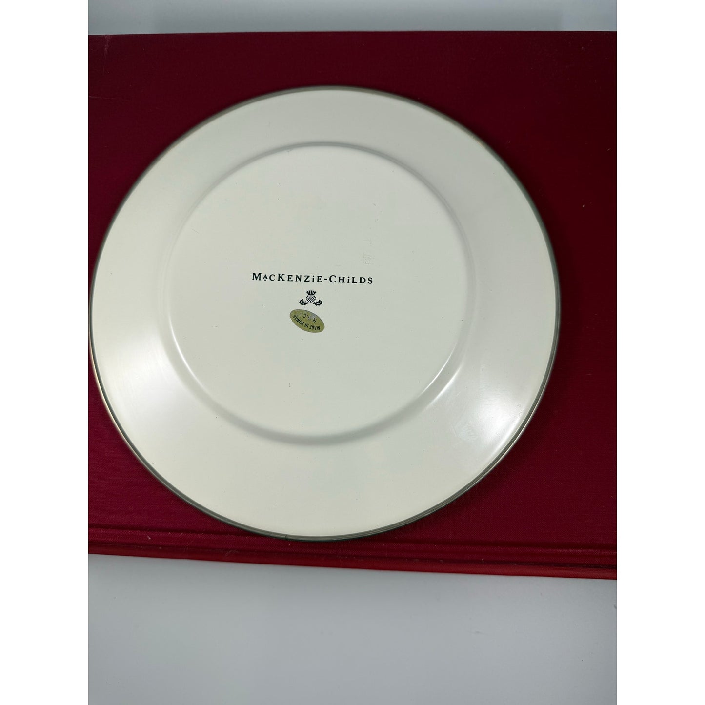 MacKenzie-Childs Parchment Check Canister with Amber Finial + Matching Plate | Brass Label