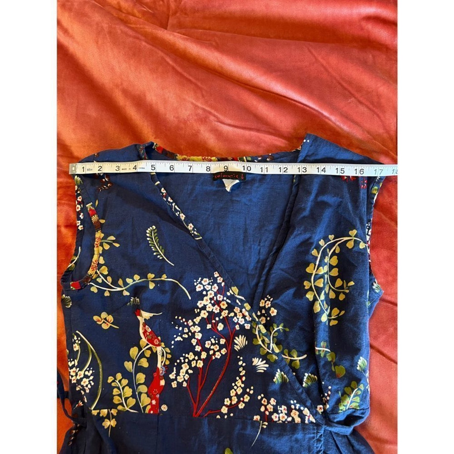 Solaris Boho Wrap Dress – Blue Bird & Floral Print – Size Large