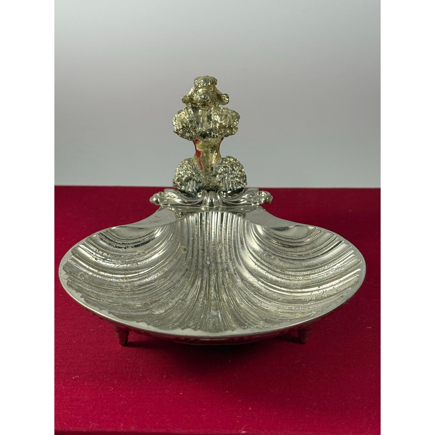 Vintage Silver-Plated Poodle Shell Dish – Mid-Century Trinket Holder