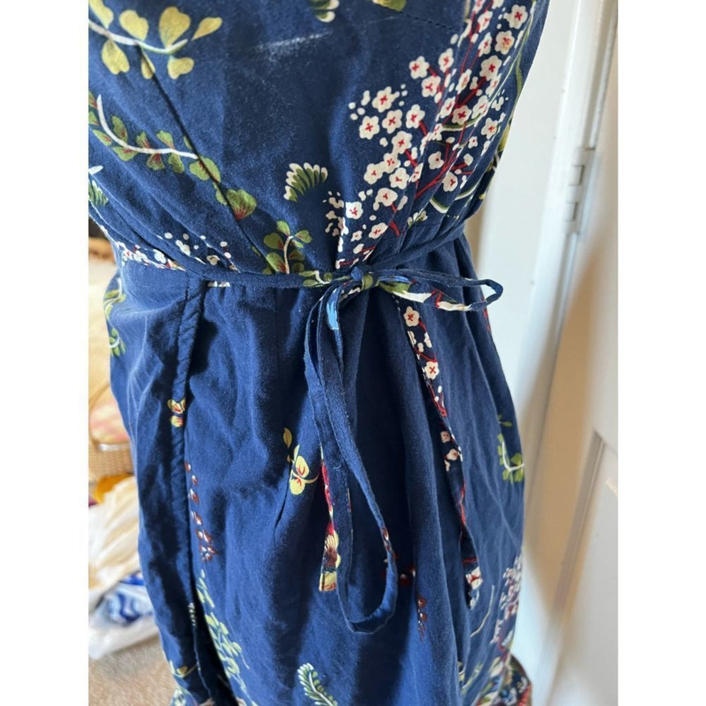 Solaris Boho Wrap Dress – Blue Bird & Floral Print – Size Large