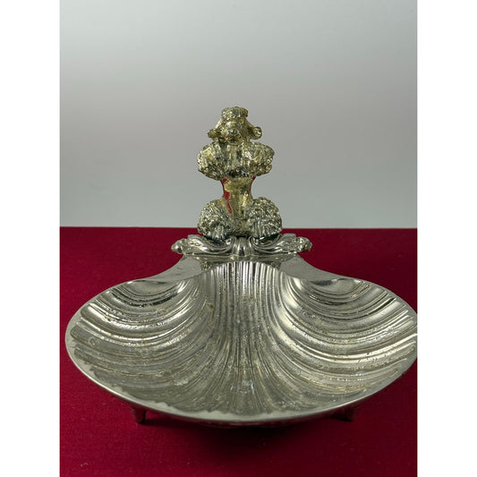 Vintage Silver-Plated Poodle Shell Dish – Mid-Century Trinket Holder