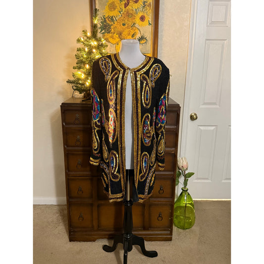Vintage Lawrence Kazar Beaded Silk Jacket – Size 1X (Plus Size)
New York | Late 1980s–Early 1990s