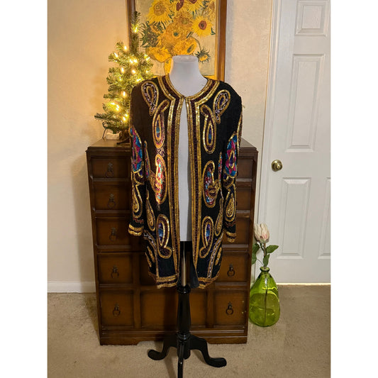 Vintage Lawrence Kazar Beaded Silk Jacket – Size 1X (Plus Size)
New York | Late 1980s–Early 1990s