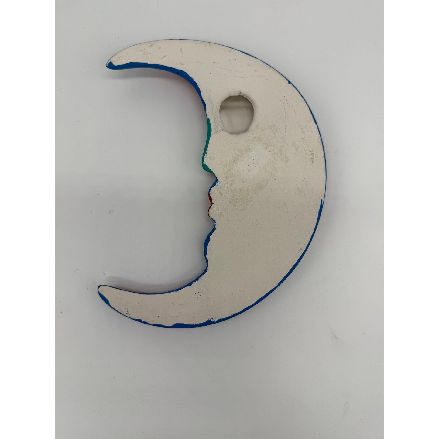 Hand-Painted Mexican Folk Art Crescent Moon Wall Hanging – Vibrant Talavera Style Face – 7” Ceramic Wall Decor