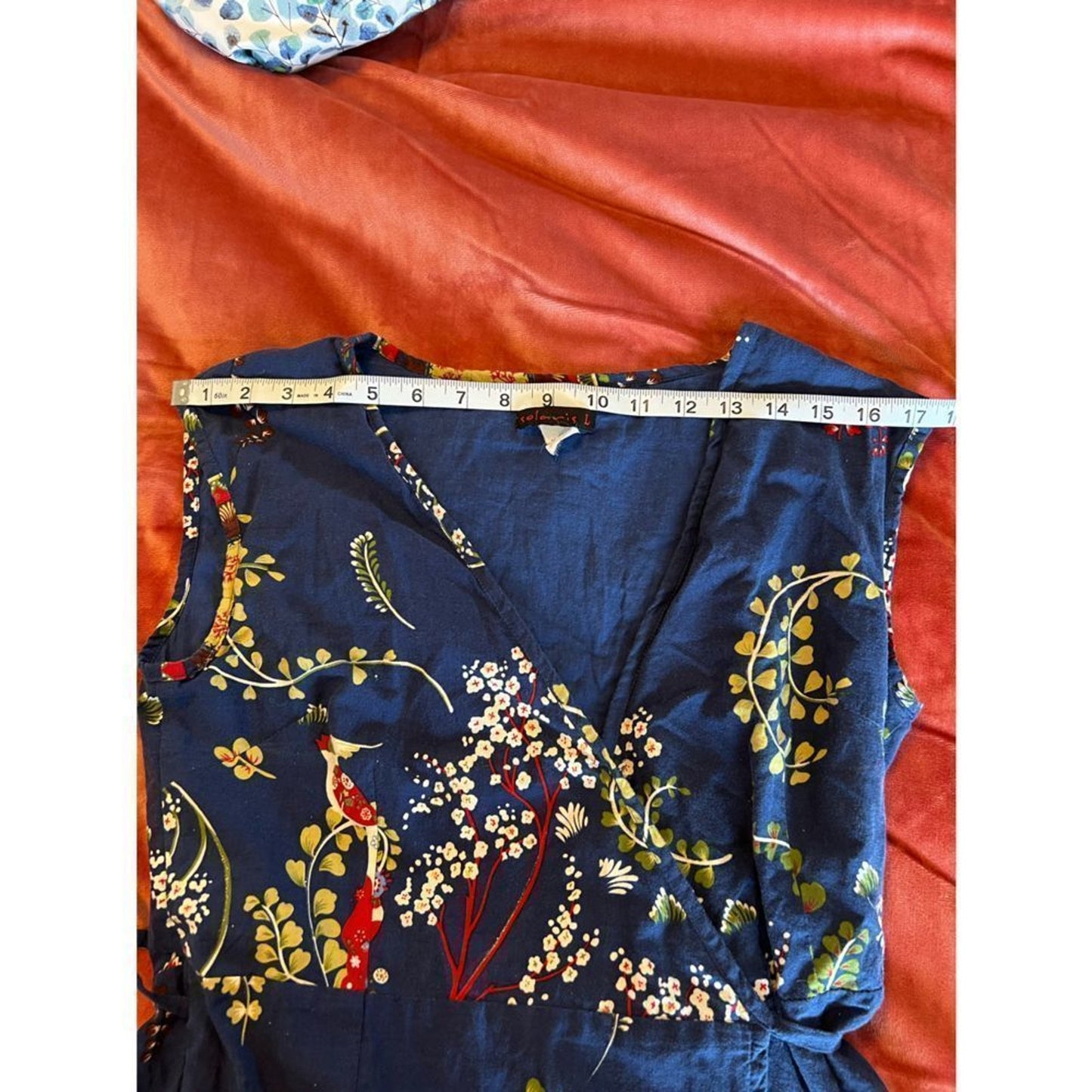 Solaris Boho Wrap Dress – Blue Bird & Floral Print – Size Large