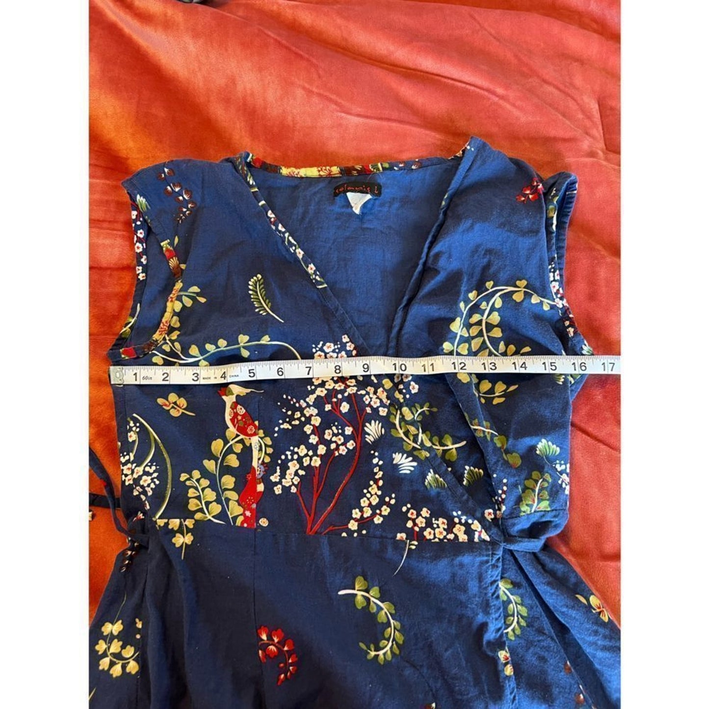 Solaris Boho Wrap Dress – Blue Bird & Floral Print – Size Large
