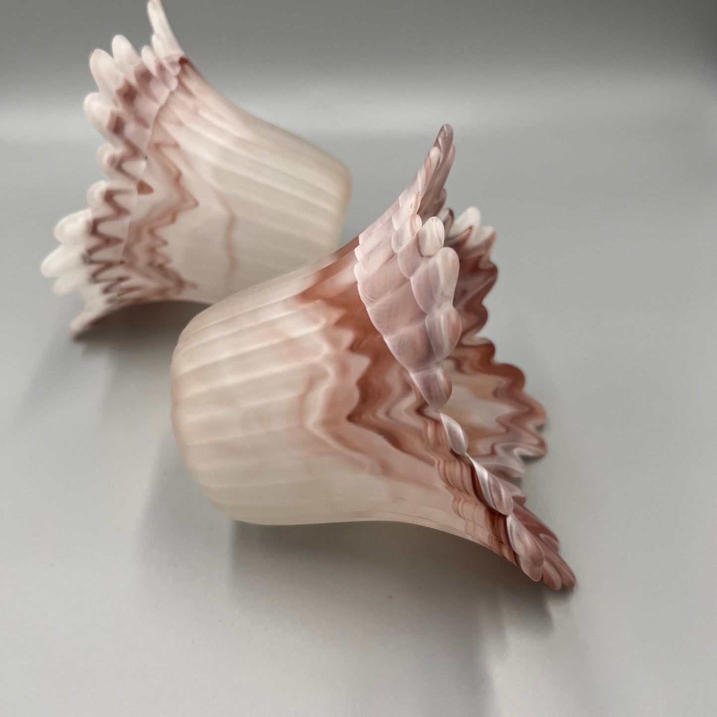 Pair of Marbled Pink Art Glass Lamp Shades – Ruffled Edge Swirl Satin Glass – Vintage Style Light Covers, 1-5/8" Fitter