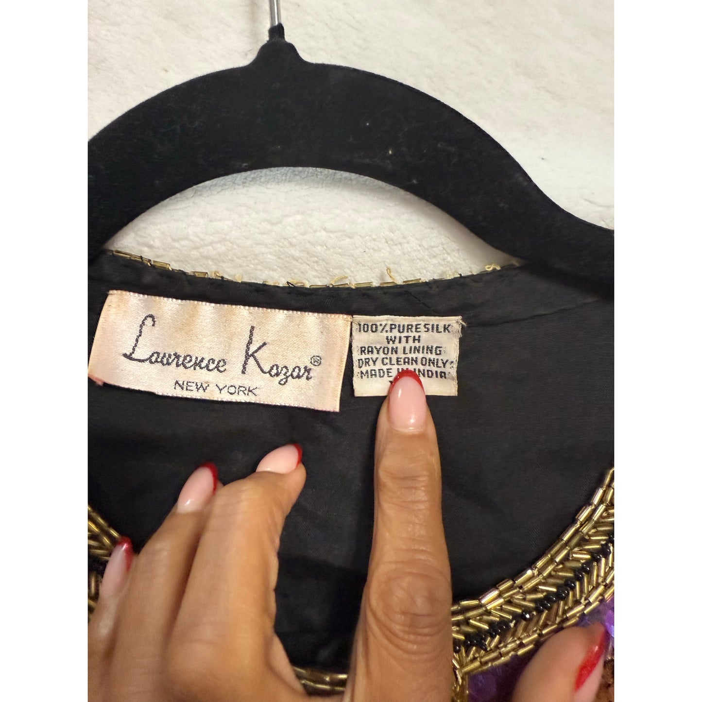 Lawrence Kazar Vintage 1980s Embellished Cropped Jacket XL | Purple Green Sequin Beaded Silk Statement Jacket