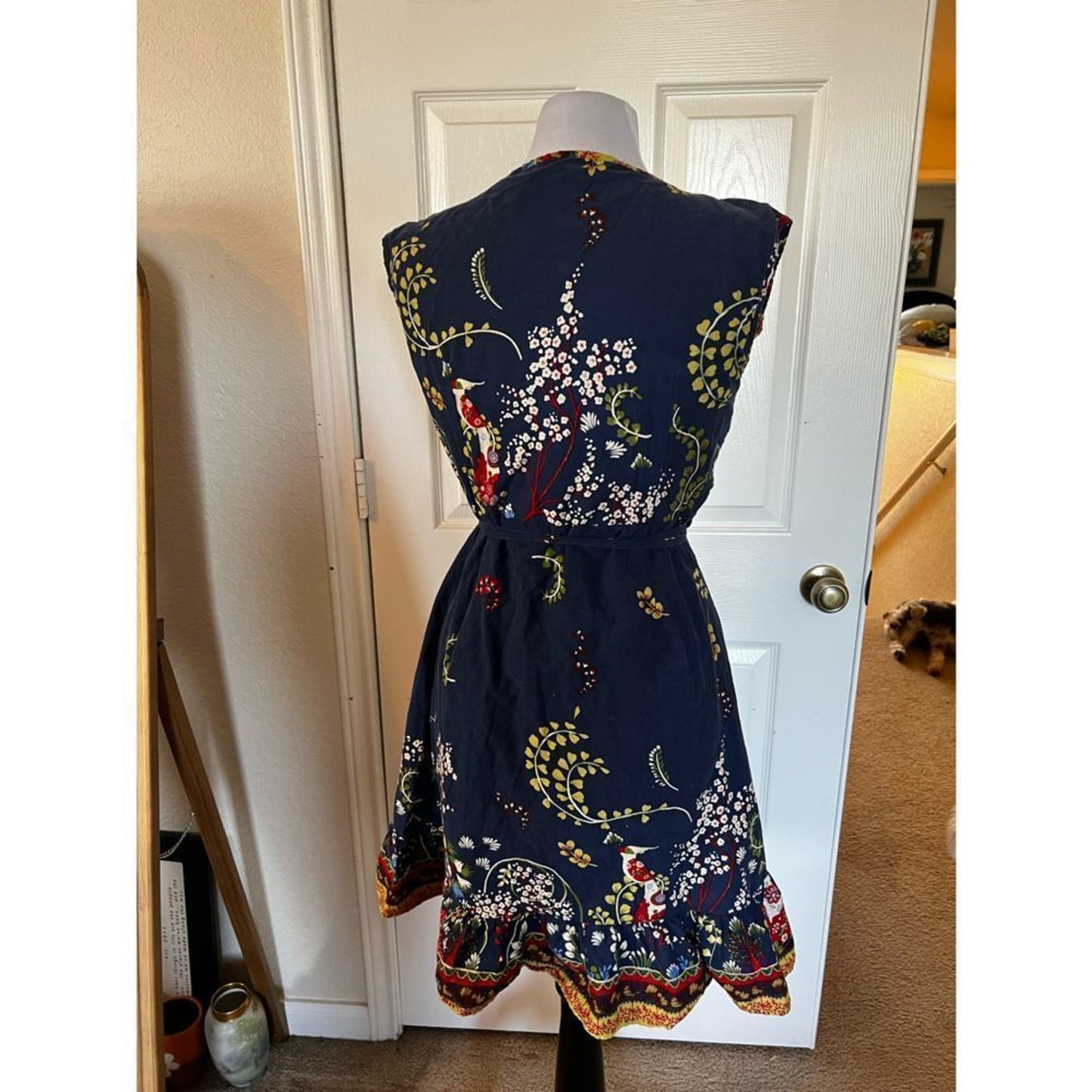 Solaris Boho Wrap Dress – Blue Bird & Floral Print – Size Large