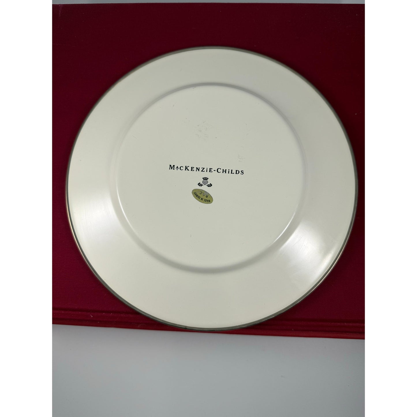 MacKenzie-Childs Parchment Check Canister with Amber Finial + Matching Plate | Brass Label