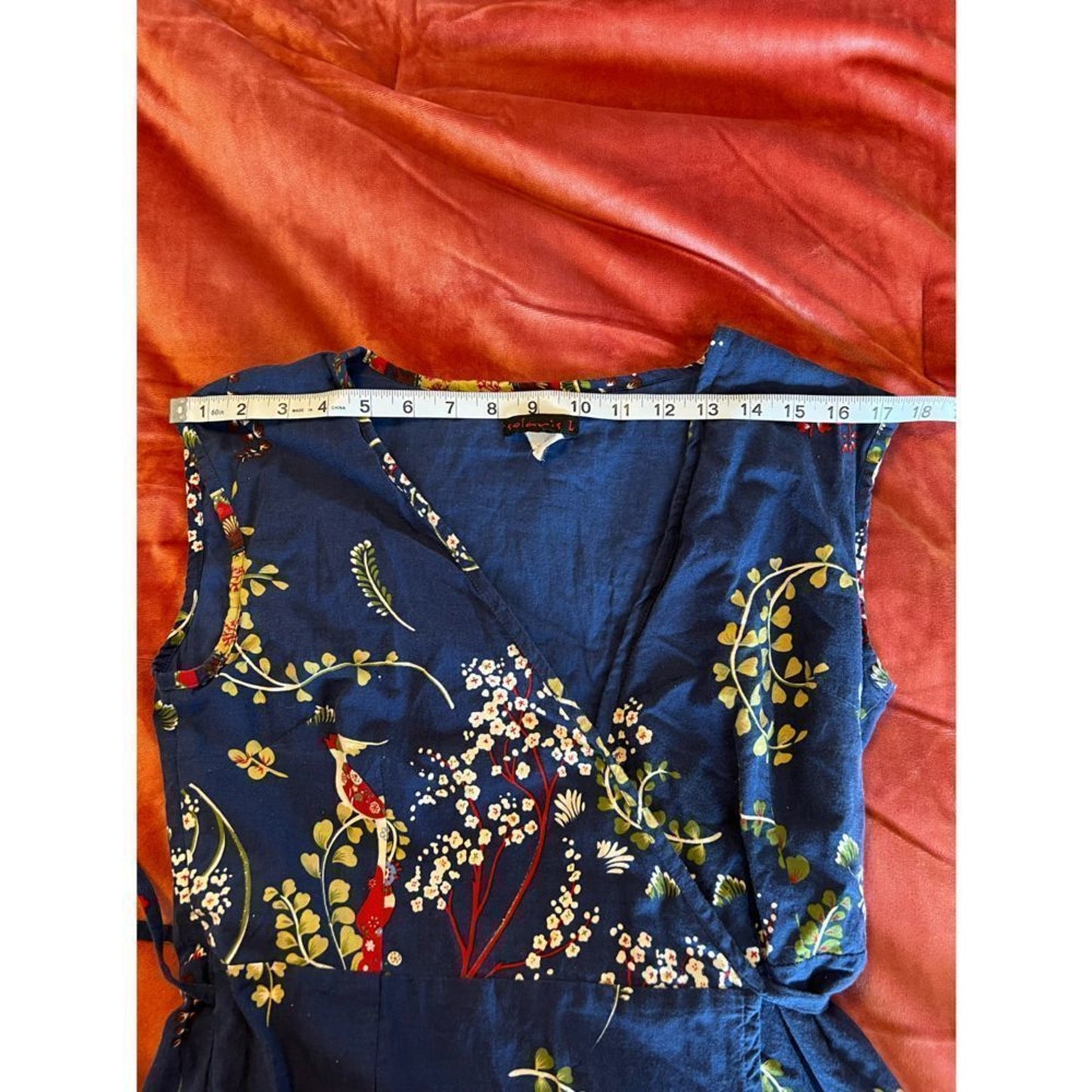 Solaris Boho Wrap Dress – Blue Bird & Floral Print – Size Large